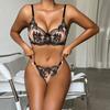 European and American Women Ultra Thin Lingerie Set Lace Embroidered Floral Underwear Set Minimizer Bra and Panties Set