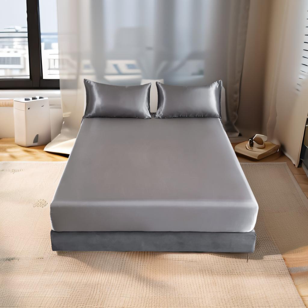 UPzo 3 предмета Роскошная сатиновая однотонная простыня на резинке и наволочка Высококлассные регулируемые чехлы на матрас 4 угла с резинкой