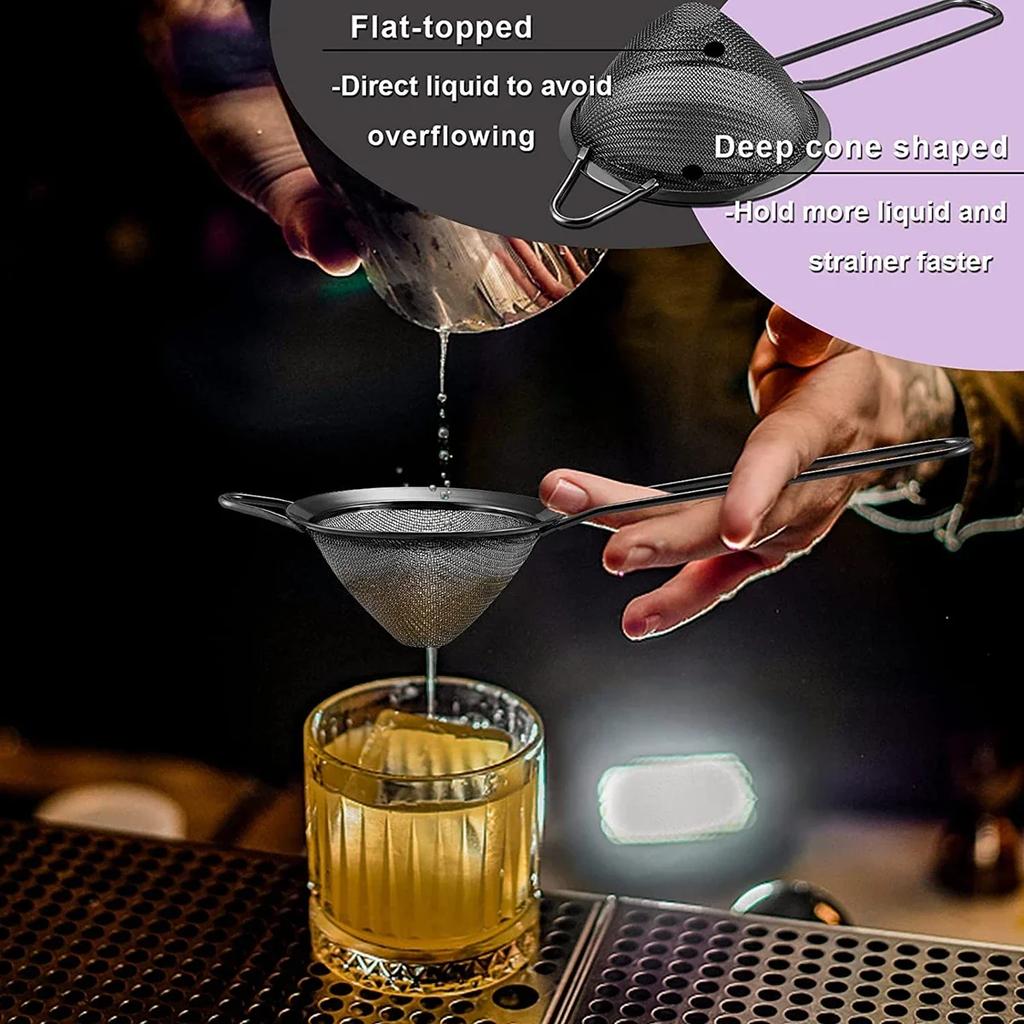 304 Stainless Steel Mesh Strainer Fine Tea Strainer Bar Cocktail Filter Long Handle Mesh Strainers Sieve Coffee Flours Strainer