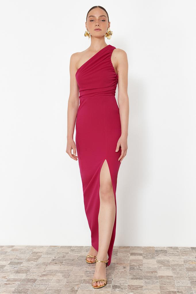 Women's Fashion New Evening Dress & Graduation Dress Black Fitted Single Sleeve Knitted Long Evening Dress