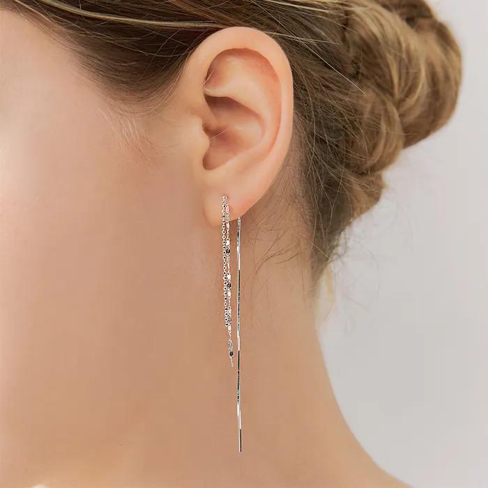[Носит IU][sv925] Серьги-подвески с 3 цепочками