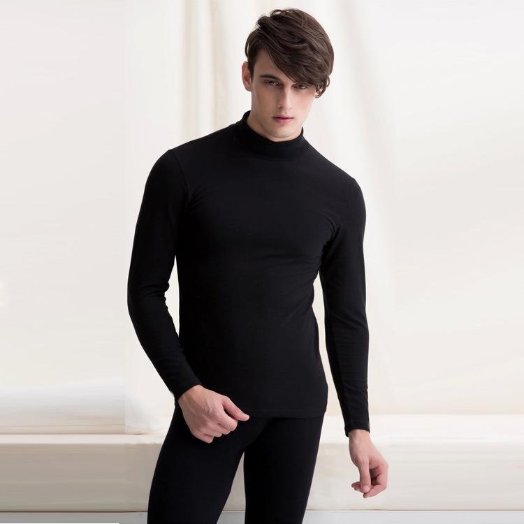 Men's Medium Turtleneck Thermal Underwear Set with Velvet, Autumn/Winter Dad Suit