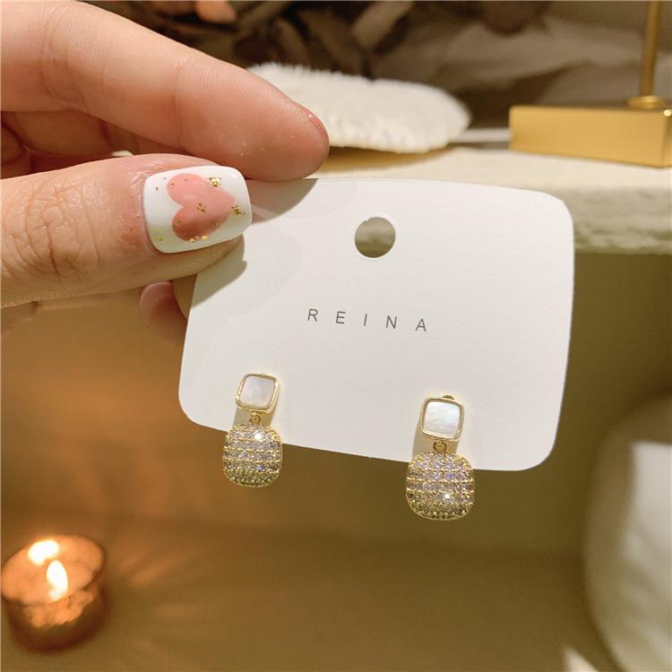 Корейская модная бижутерия 14-каратное золотое покрытие AAA циркон изысканные квадратные серьги-подвески простые опаловые женские свадебные аксессуары