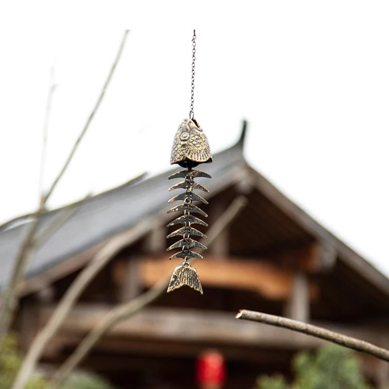 Винтажные подвесные колокольчики в виде рыбьих костей из чугуна в виде скелета рыбы, подвесные украшения для патио и сада