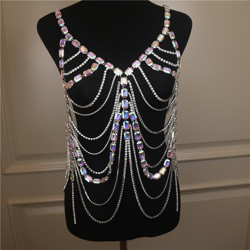 2022 AB Crystal Bikini Chest Chains Body Chain Jewelry Sexy Shiny Tassel Tops Rhinestone Bikinis Cover up