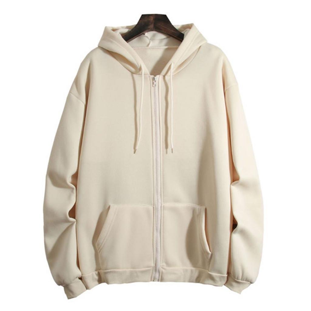 Женская модная повседневная однотонная толстовка с капюшоном и застежкой-молнией с длинным рукавом