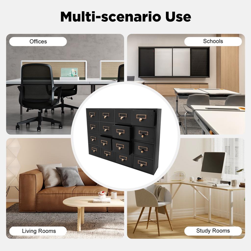 Деревянный шкаф для хранения с 16 ящиками, деревенский винтажный органайзер с металлическими ручками для украшений, офиса, специй, лекарственных трав