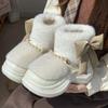 New Pearl Chain Bow High-top Wool Cotton Shoes Winter Thick-soled Heightening Velvet Warm and Non-slip Snow Shoes