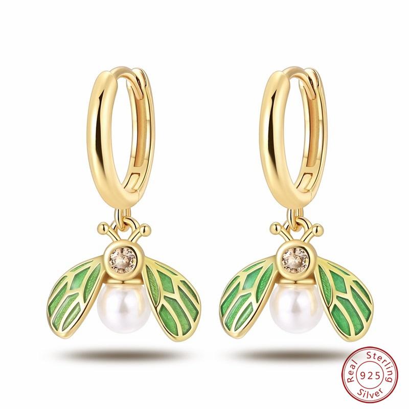 New in 925 Silver Color Gold Pearl Bee Irregularity Star Moon Earrings For Women Trending Fashion Jewelry Birthday Gifts