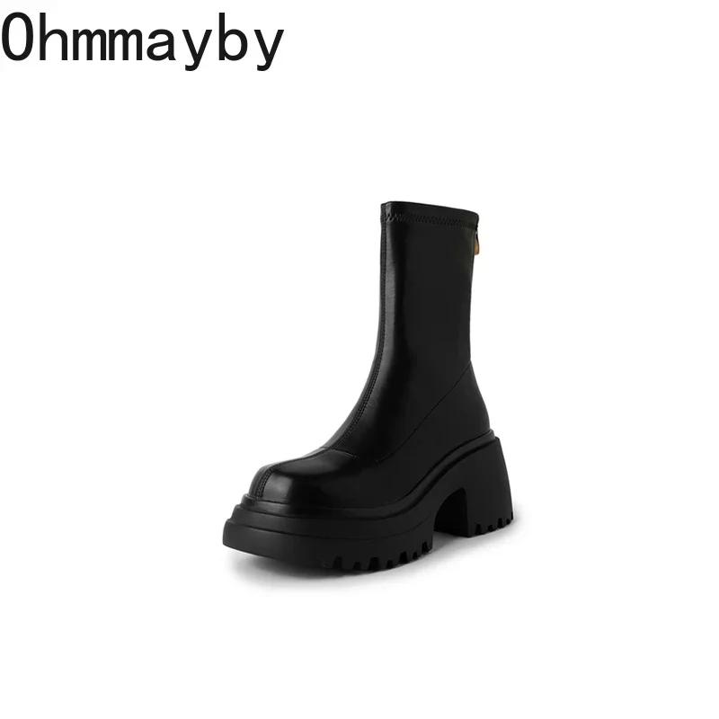 Fashion Chunky Women Ankle Boots Fashion Back Zippers Platform Thick Heel Short Booties Retro Style Autumn Winter Female Shoes