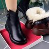 Fur Non-Slip Snow Boots for Women Plush Zipper Winter Boots Women Solid Color Warm Mom Cotton Padded Flat with Shoes