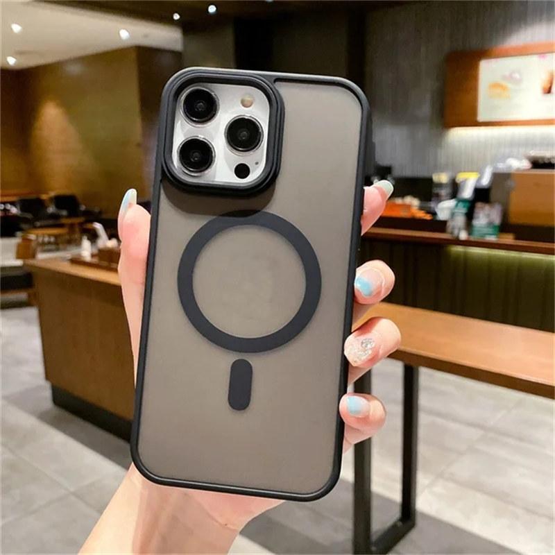 Матовый полупрозрачный магнитный чехол Magsafe для iPhone 15 14 13 12 11 Pro Plus Max с беспроводной зарядкой, твердый бронированный бампер, матовый чехол