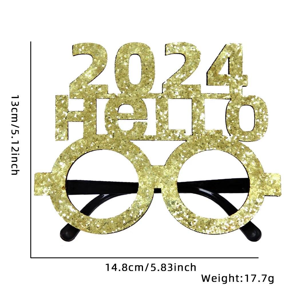 New Year Non-woven Glitter Powder Glasses Happy New Year Decorations Christmas Party Decor Adult Children Eyeglass Frame