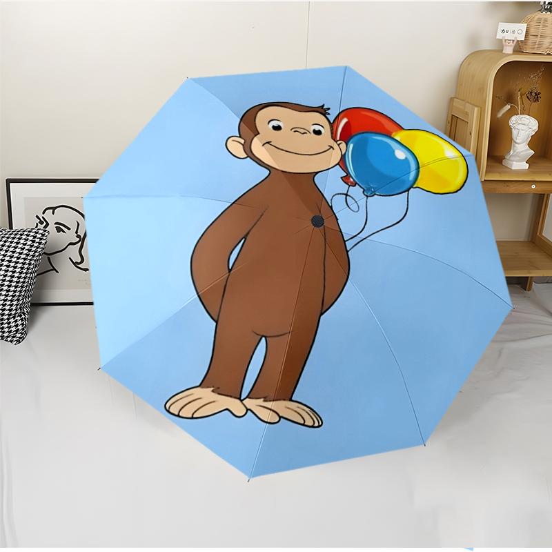 Curious George Fashionable Automatic Opening/Closing Folding Umbrella. Portable and Foldable, Ideal for Gift, Travel, and Daily Use.