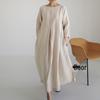 2024 Oversized Plus Size Cotton Linen Dress, Round Neck, Solid Color Swing Skirt - Japanese Korean Style