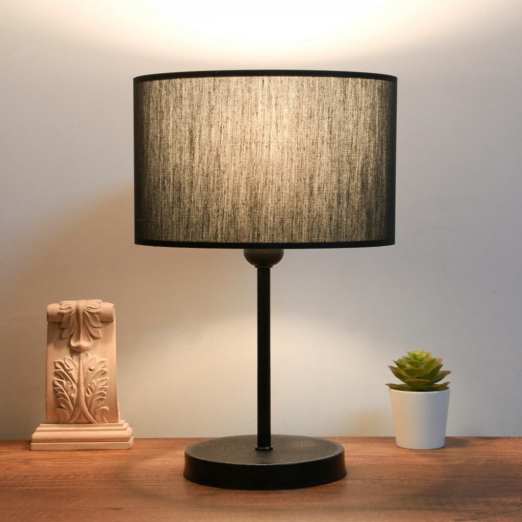 Neva Black Metal Leg Modern Lampshade Cylinder Black Fabric Headbed
