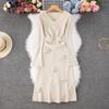 Autumn Winter Women Elegant V-neck 3D Flower Knitted Sweater Long Midi A-line Dresses