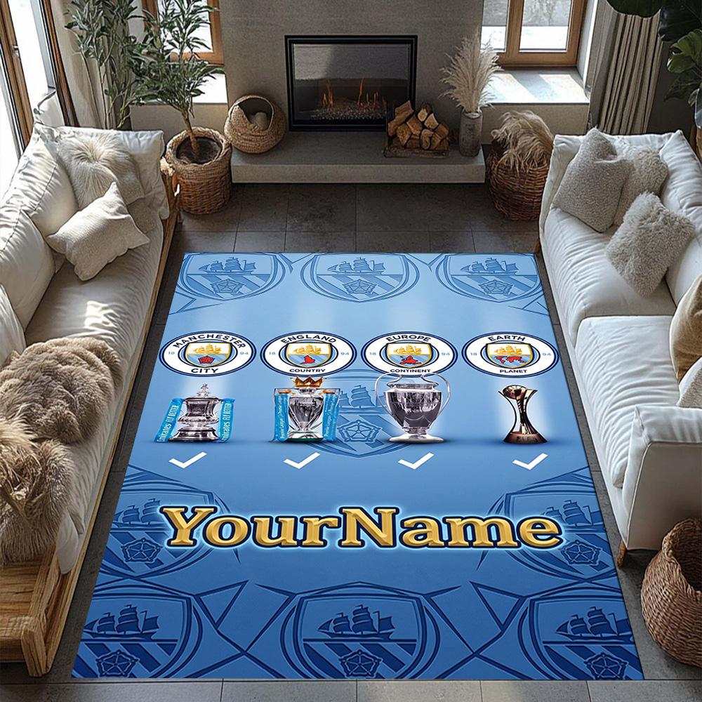 Manchester City Personalized Text Area Rug Suitable for Playrooms Outdoor Foyer Game Room Antislip Carpet Anime Office Decor