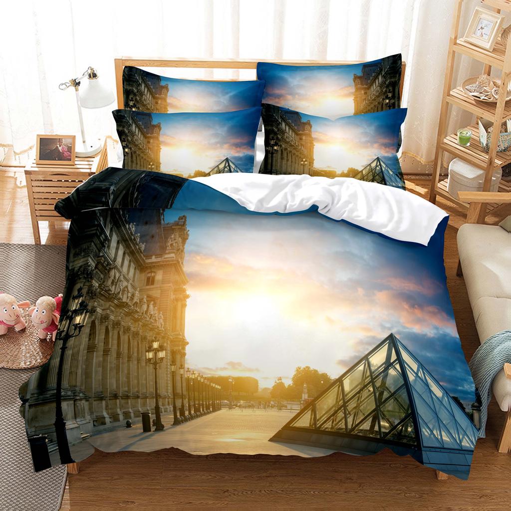 Building Famous Landscape Bedding Set For Bedroom Soft Bedspreads For Bed Home Comfortable Polyester Duvet Cover With Pillowcase