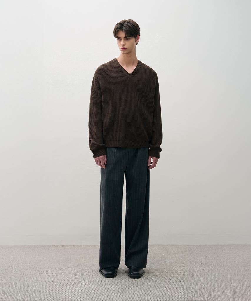 DRAW FIT Cozy V-Neck Pullover Knit [Brown]