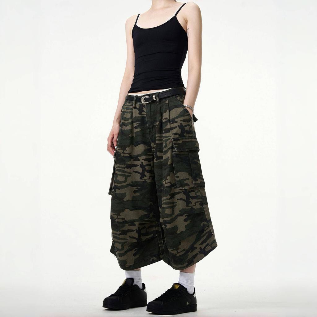 RogueWave Камуфляж Унисекс Свободные Капри Уличный Стиль Шорты Карго Повседневный Низ Женские Брюки до Икры