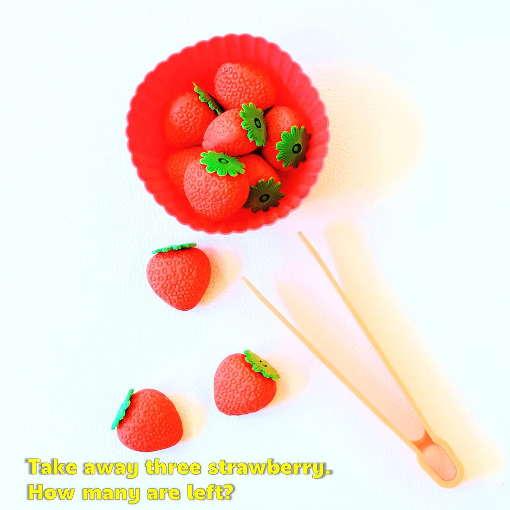 56pcs Educational Toy Set,Fruit & Vegetable Sorting And Counting, Colorful Food Pieces, Fine Motor Skills Development, With Tongs & Silicone Cups,