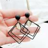 Trendy Black Double Layer Hollow Out Rhombus Drop Earrings for Women Party Geometry Round Metal Dangle Earrings Simple Zircon