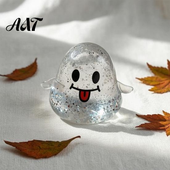 Spooky Ghost Toy Halloween Squeeze Toy, Glitter Stress Relief Office Desk Relievers Tongue-out Sensory Fidget for Home School Stretchable
