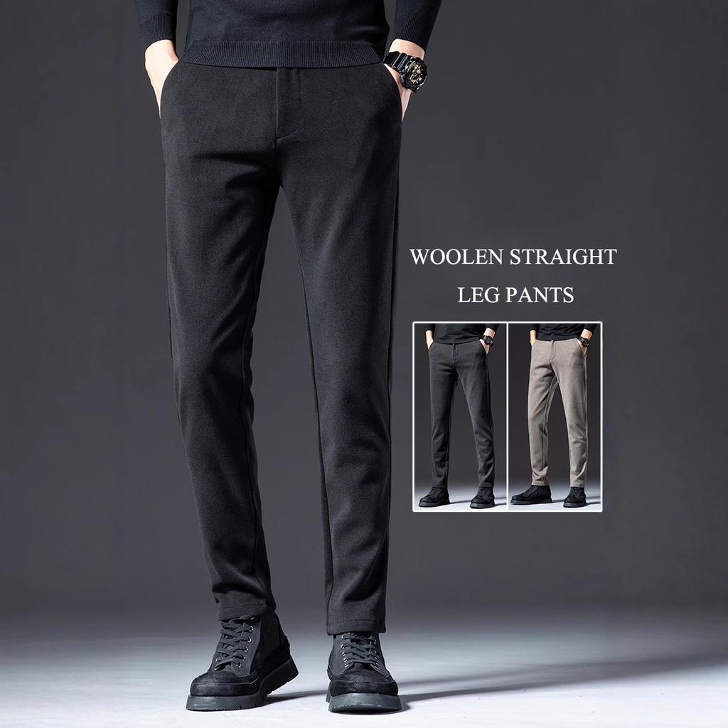 2024 Осень/Зима Толстые/Обычные Шерстяные Брюки Мужские Прямые Брюки-трубы Повседневные Брюки Легкие Деловые Эластичные Антипригарные Серые Брюки