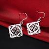925 Sterling Silver Square Geometric Pendant Piercing Earrings Fashionable Wedding Jewelry