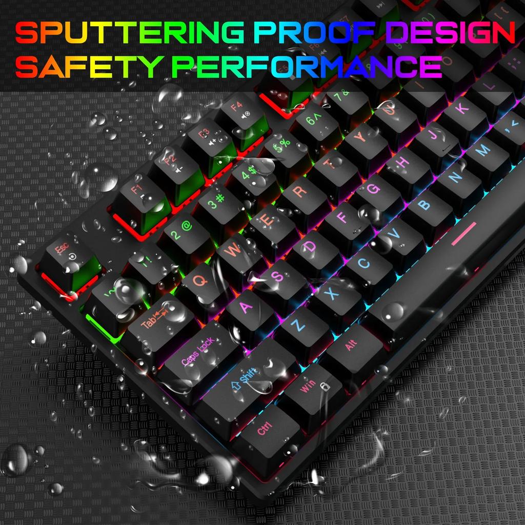 104-клавишная механическая клавиатура с RGB-подсветкой, проводная RGB-игровая клавиатура, колпачки клавиш с голубыми переключателями для ПК, ноутбука, настольного компьютера, киберспорта, эргономичная клавиатура