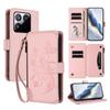 For Xiaomi 15T Leather Case Butterfly Floral Imprint Zipper Wallet Stand Cover with Wrist Strap