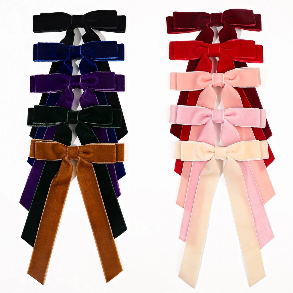 2Styles Velvet Bowknot Hair Clips для женщин Элегантные потные двойные банты Длинные заколки-кисточки Шпильки для укладки волос Корейские аксессуары