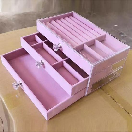 Transparent Multi-Layer Jewelry Storage Box with Drawers for Rings, Earrings, and Necklaces