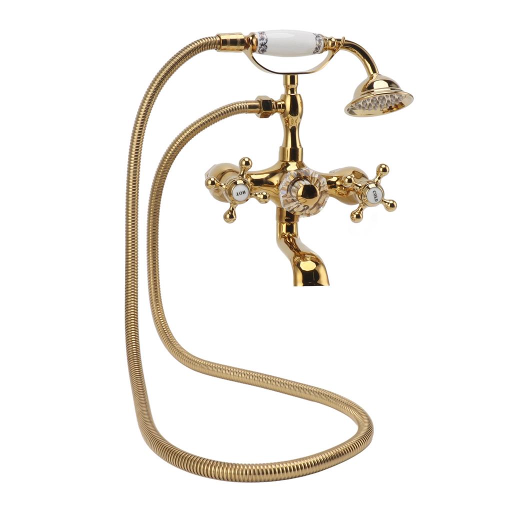 Antique Brass Shower System Wall Mounted Brass Handheld Shower Sprayer with Cross Handle Bathtub