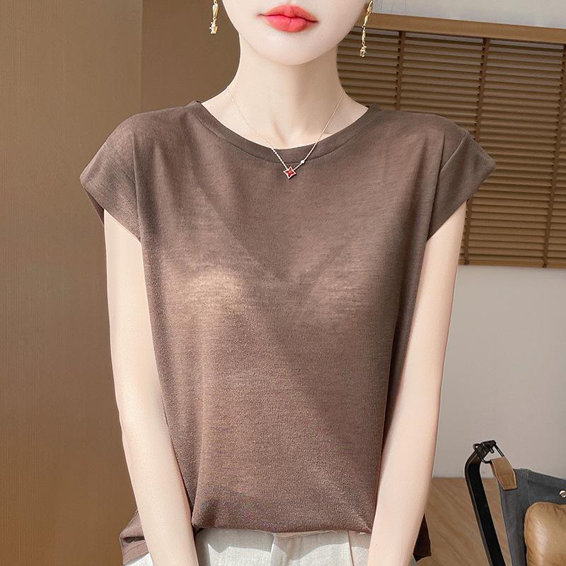 Женский трикотажный топ из лиоцелла и тенселя с круглым вырезом и короткими рукавами — легкий, дышащий, универсальный, летний стиль