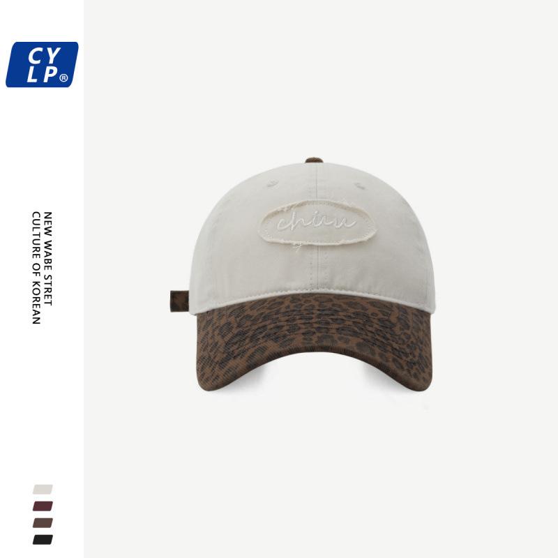 Fashionable leopard print baseball cap with patchwork brim, unisex, summer Korean version, trendy brand letter embroidery, makes the face look