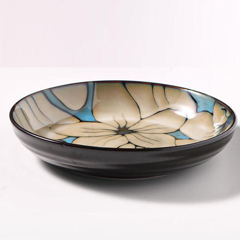 Простая керамическая тарелка в скандинавском стиле с резьбой и косточками, домашнее блюдо, тарелка для стейка, темно-зеленая тарелка для салата, диск