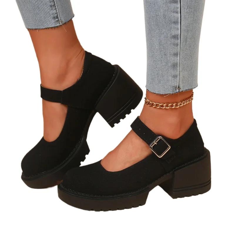 Мода 2025 Женская обувь Ремешок с пряжкой Женские туфли на высоком каблуке Модные неглубокие Офисные и карьерные Горячая распродажа Большой размер Бестселлер Каблуки Женские