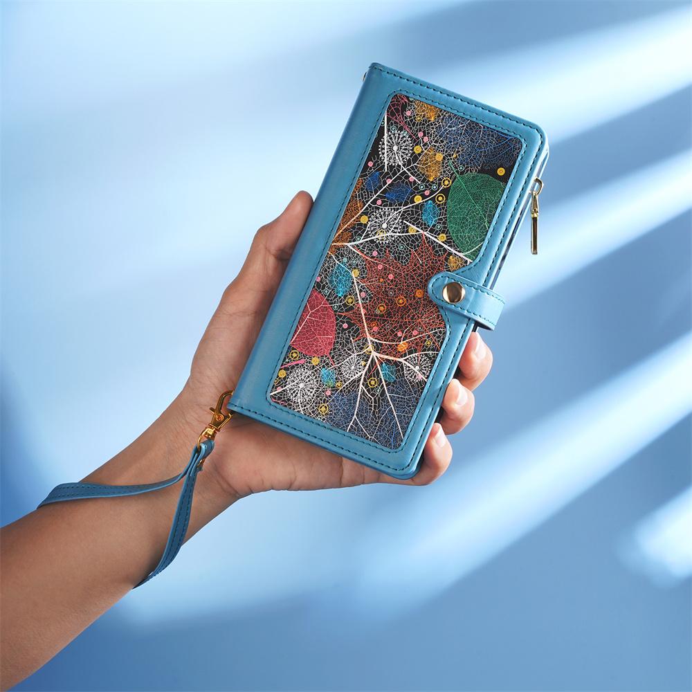 Для Oppo Reno10/Reno9/Reno7...Realme11/Realme9/C21/C15/C55...Oppo A94/A74... Кошелек с несколькими картами и узором в виде листьев, чехол для телефона с защитой от кражи и кистью