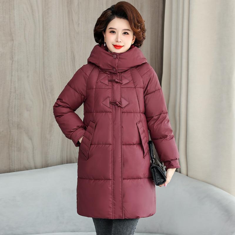 Модное хлопковое пальто для женщин, зимнее новое облегающее пальто средней длины, толстое теплое пальто для людей среднего и пожилого возраста