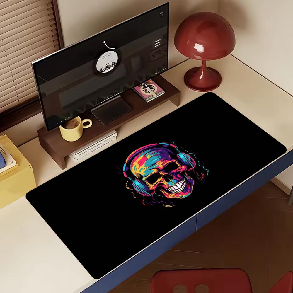 Neon Skull Headphone Extended Gaming Mouse Pad NonSlip Desk Surface Colorful Graffiti Punk Rock Art Print For Gaming Setup