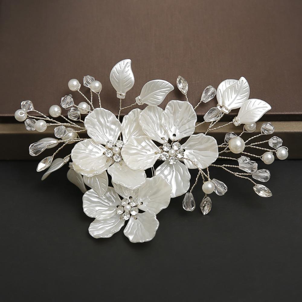 Crystal Pearl Flower Bridal Headwear Handmade Wedding Hairpin Bride Headdress Hair Jewelry