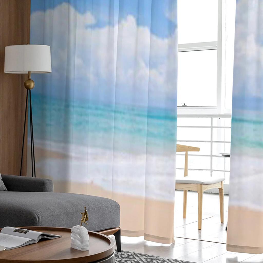 Tropical Beach And Blue Sky Tulle Sheer Curtains for Living Room the Room Bedroom Kitchen Decoration Voile Organza Curtains