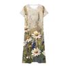 Fashion Women's Summer V-neck Short Sleeve Cotton And Linen Vintage Floral Print Beach Dress