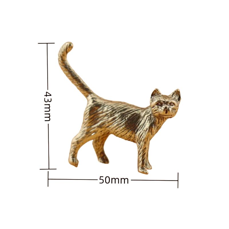 Retro Brass Little Cat Statue Creative Interesting Mini Long-Tailed Cat Tabletop Ornament Miniature Home Decor Tea Pet Crafts