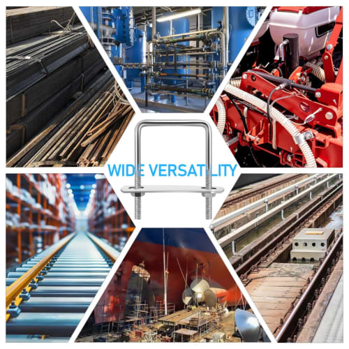 LEDMOMO Square U-Bolts, U-Clamp Bolts, M6, 50mm Inner Width, 80mm Length, 304 Stainless Steel, with Nuts and Plates, for Home, Industrial, and Boat Tr