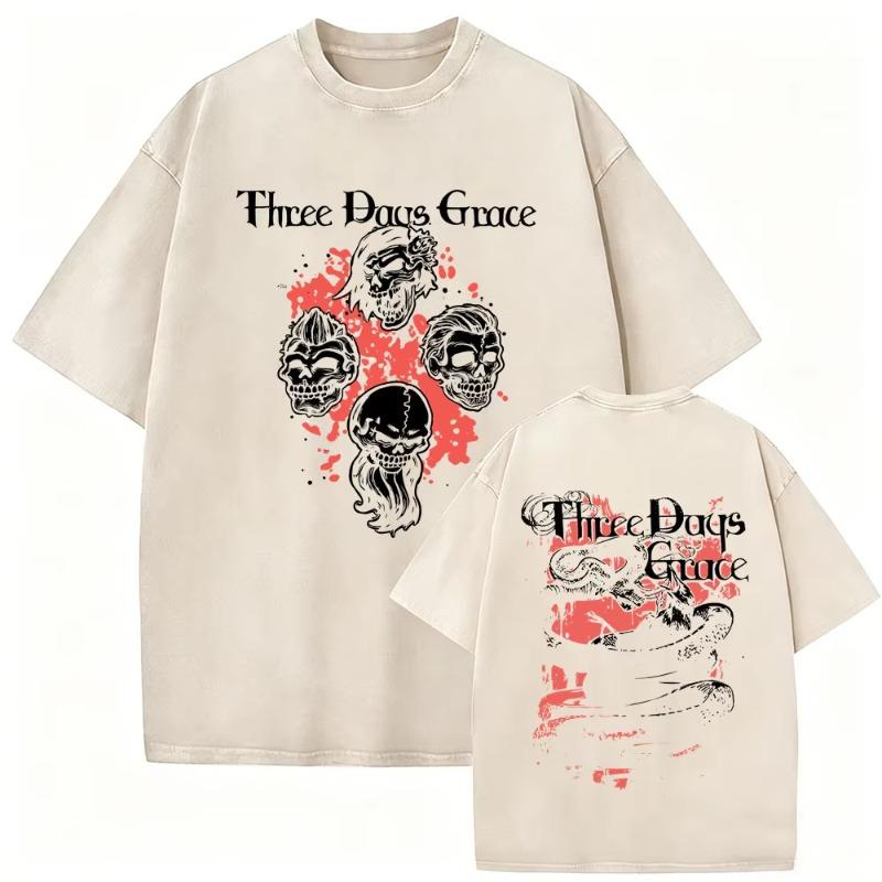 Стирка Винтажная Футболка Рок-группы Three Days Grace Тур Alienation 2026 Графика Скелета Мужские Альтернативные Металлические Футболки
