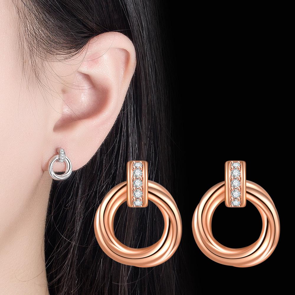 Fashion Matching French Geometric Micro Zircon-Encrusted Stud Earrings Exquisite Small Hollow-out Ring Earrings Women's Simple High-End Sense
