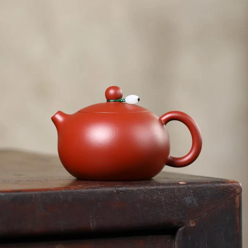 11.8x7cm Chinese handmade purple clay single person tea pot, raw ore, red clay round belly tea pot, tea set Handmade